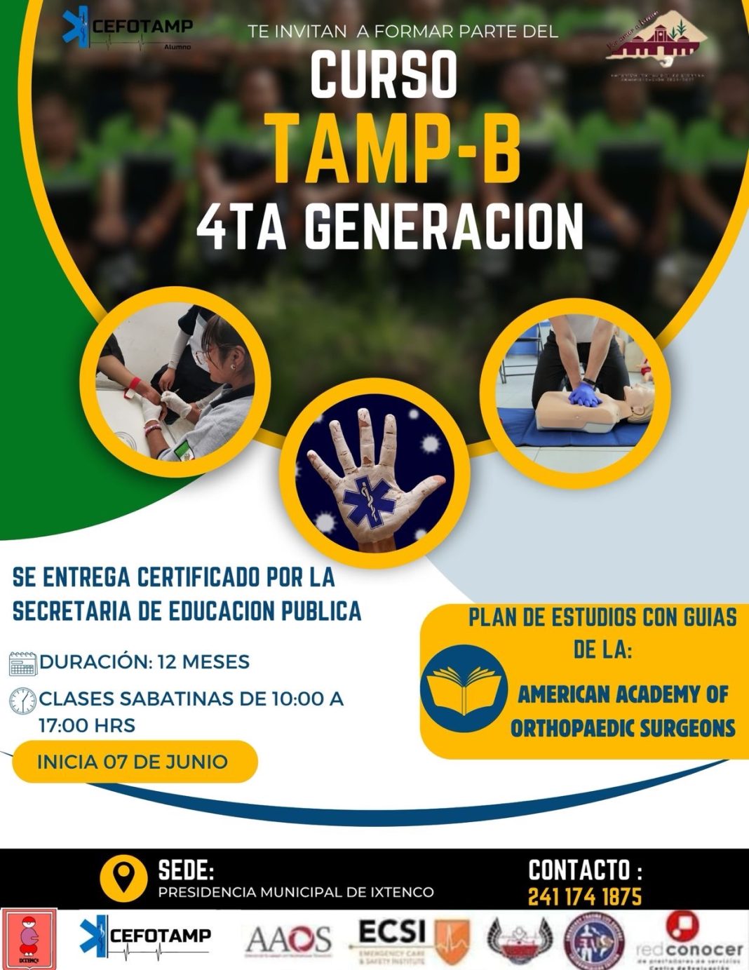 Ixtenco abre convocatoria para el Curso TAMP-B de atención médica prehospitalaria