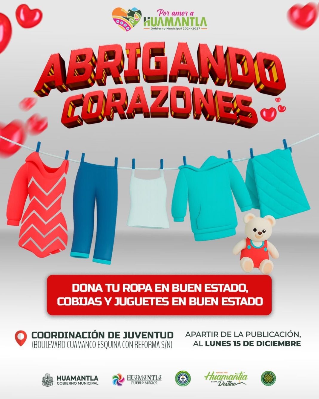 Huamantla invita a sumarse a la campaña “Abrigando Corazones” para apoyar a quienes más lo necesitan
