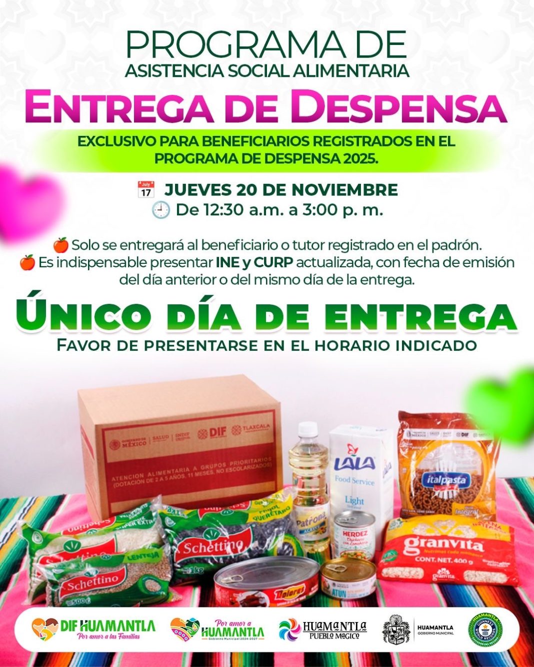 DIF HUAMANTLA Y SEDIF FORTALECEN LA SEGURIDAD ALIMENTARIA DE FAMILIAS CON LA ENTREGA PERIÓDICA DE DESPENSAS