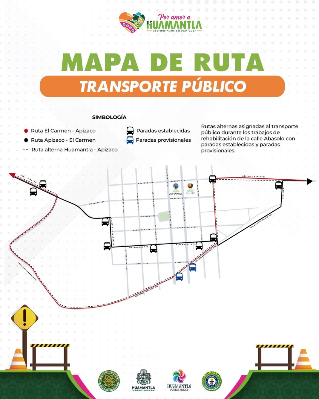 MODIFICAN RUTAS DE TRANSPORTE PÚBLICO POR OBRAS DE RECONSTRUCCIÓN EN CALLE ABASOLO
