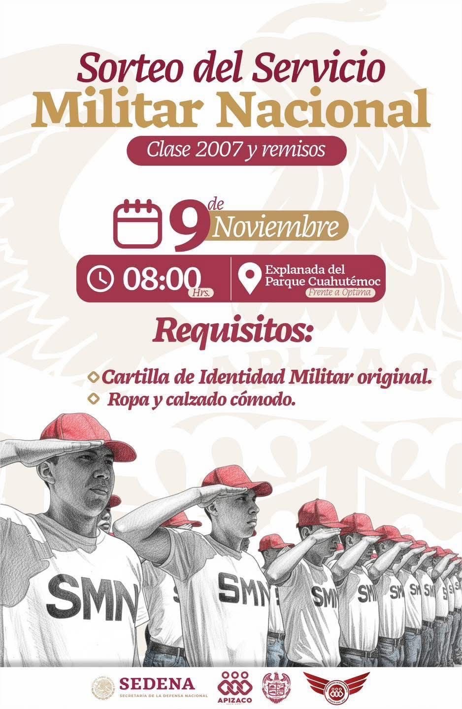 INVITA EL AYUNTAMIENTO DE APIZACO A LOS JÓVENES A PARTICIPAR EN EL SORTEO DEL SERVICIO MILITAR NACIONAL 2025