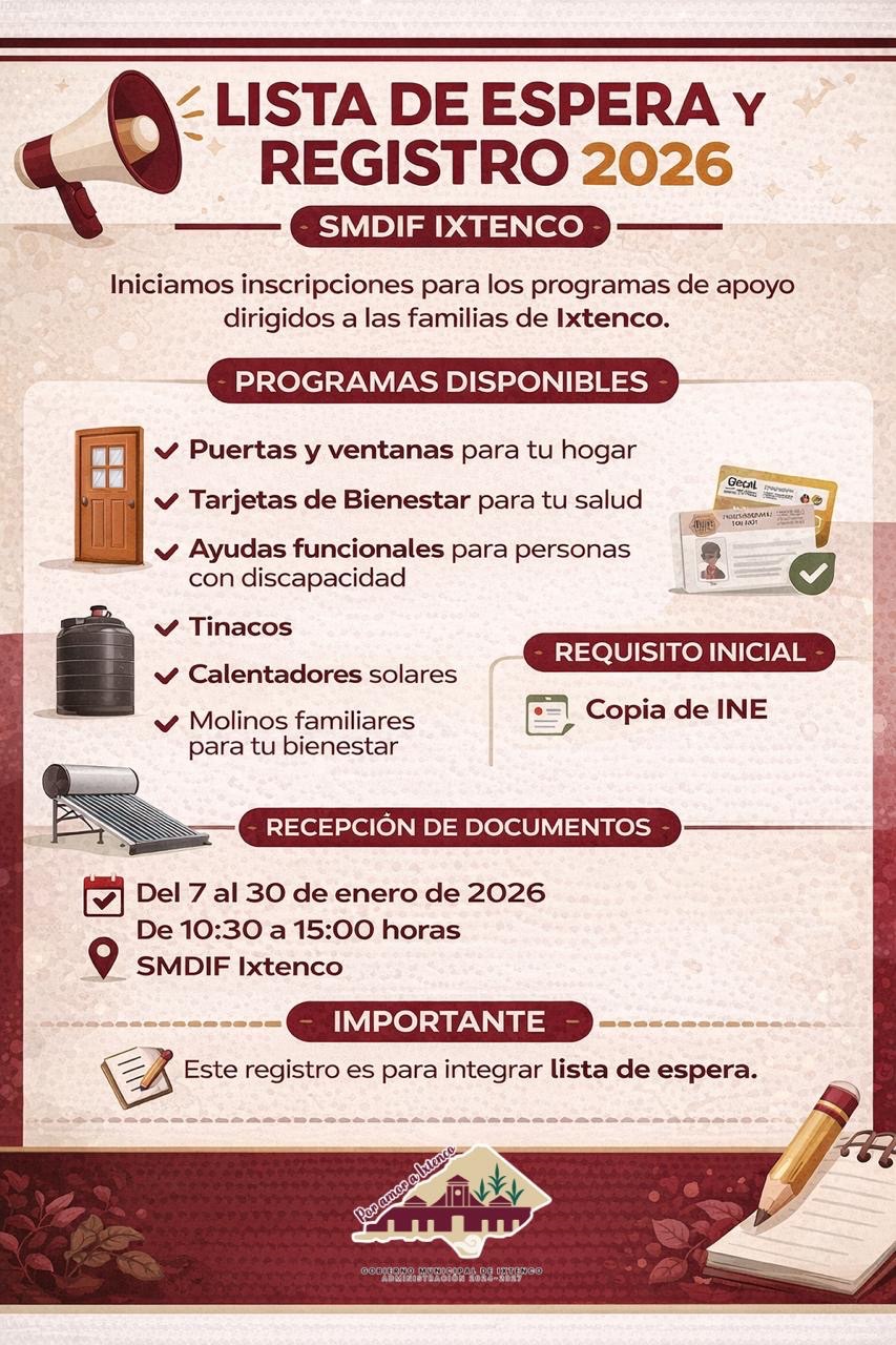 SMDIF Ixtenco abre inscripciones para la Lista de Espera de Programas de Apoyo 2026
