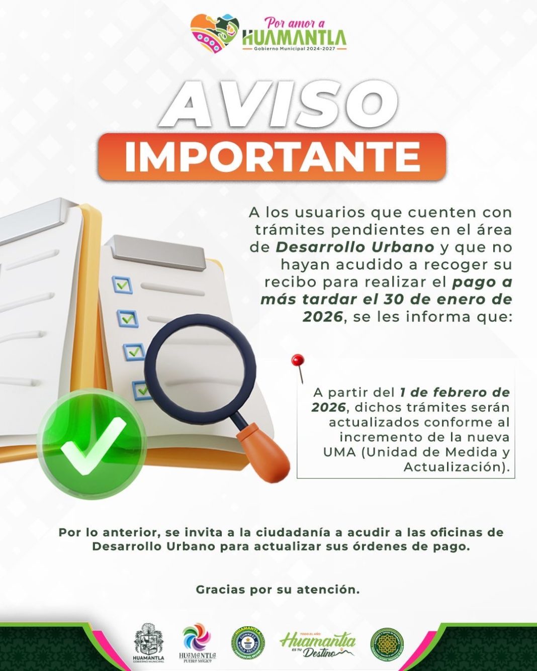 Desarrollo Urbano informa actualización de trámites conforme a la nueva UMA