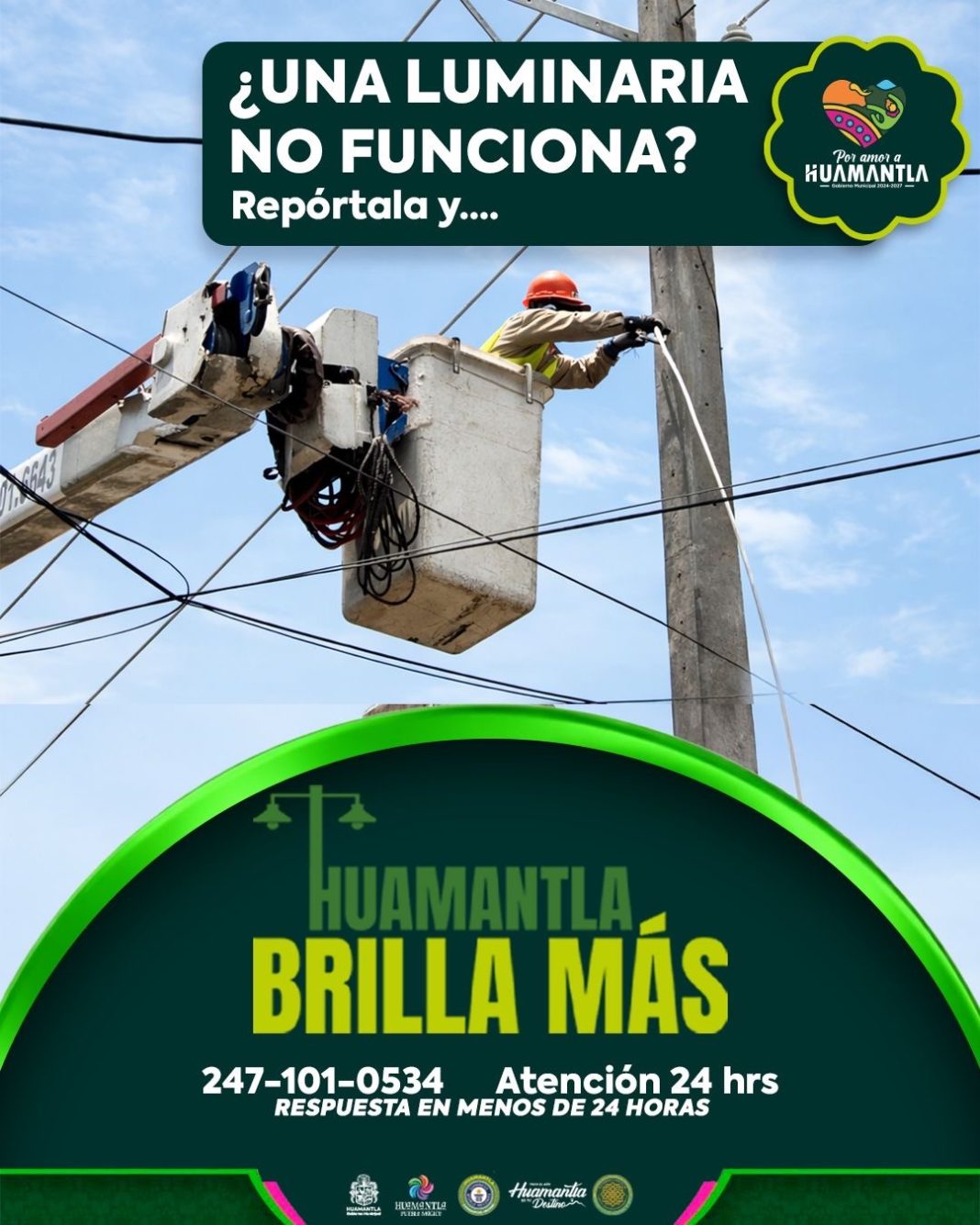 Brigadas “Huamantla Brilla Más” continúan mejorando el alumbrado público en el municipio