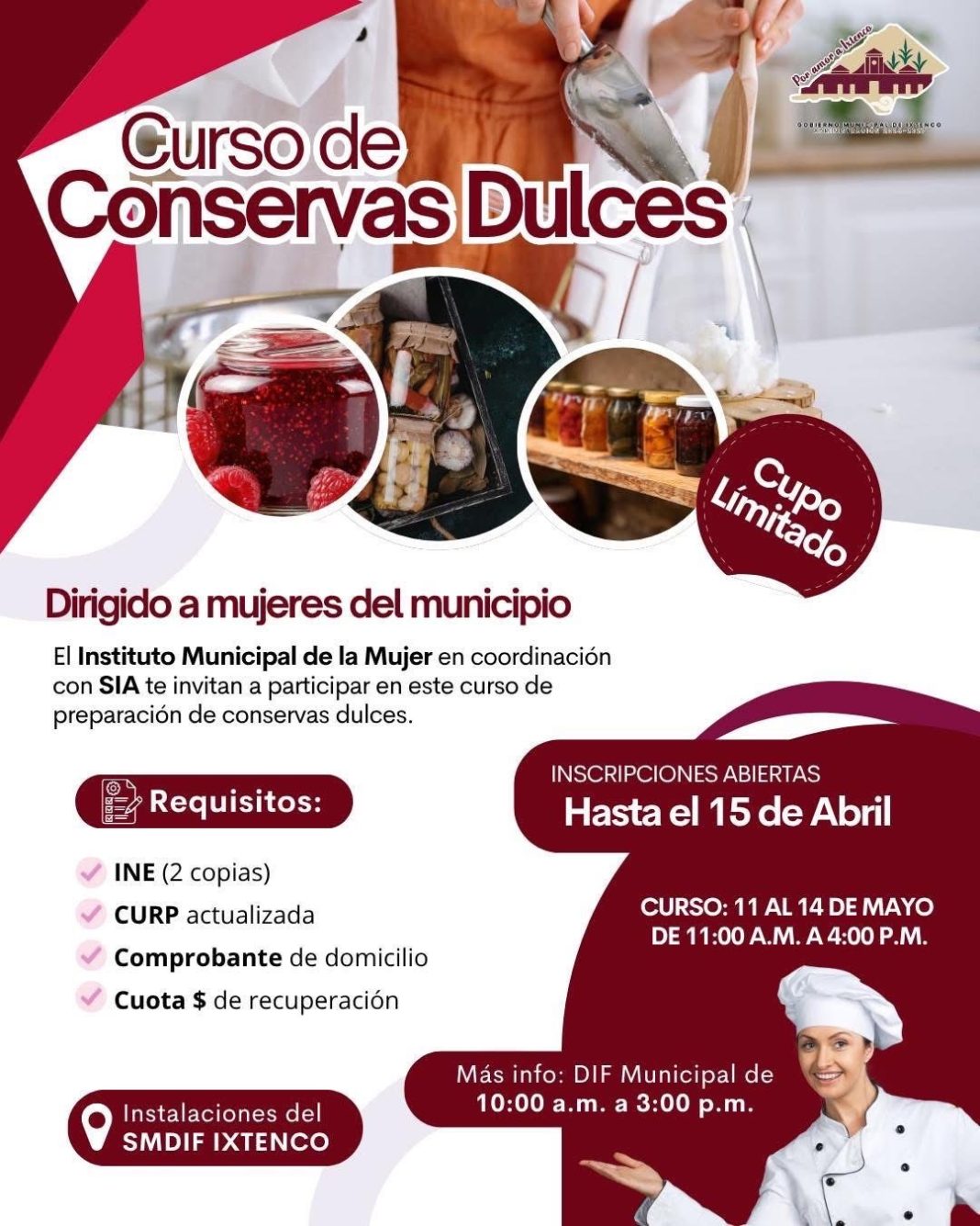 Últimos días para inscribirse al curso de conservas dulces en Ixtenco