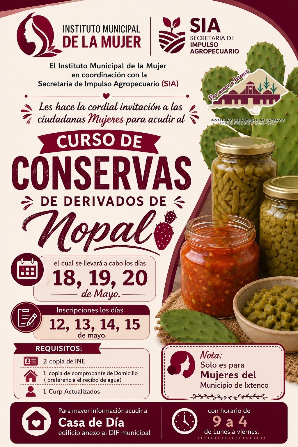 Invitan en Ixtenco al Curso de Conservas de Derivados de Nopal para Mujeres