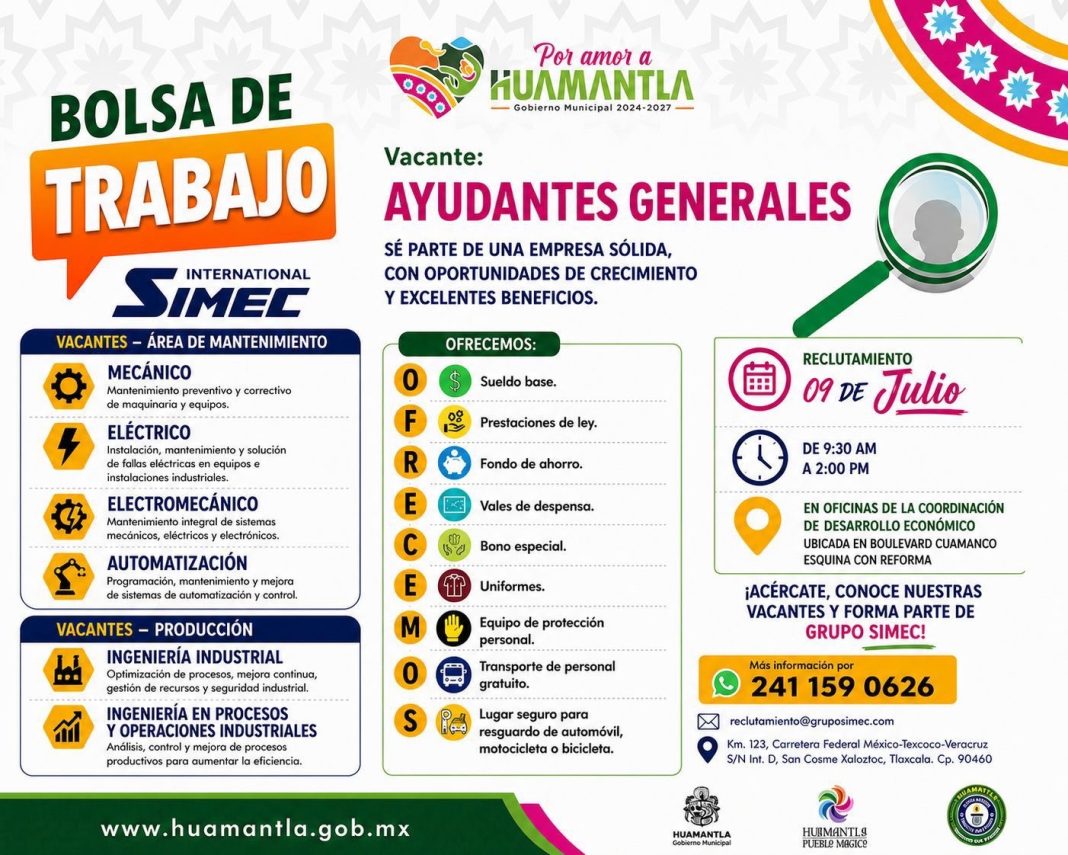 Gobierno de Huamantla acerca oportunidades laborales con jornada de reclutamiento de Grupo SIMEC
