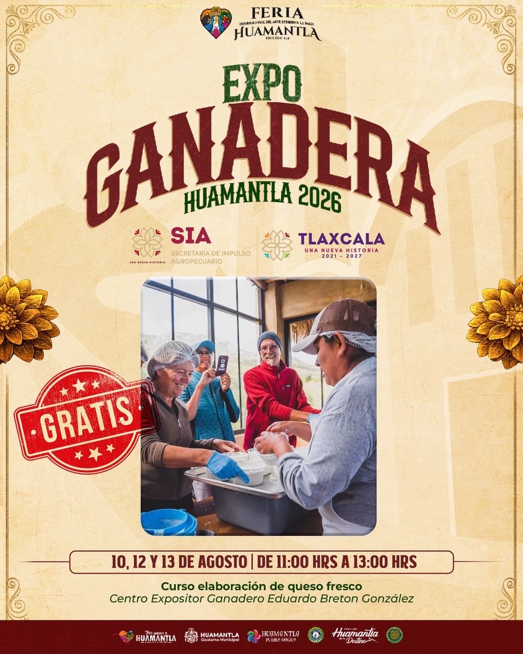 FERIA INTERNACIONAL DEL ARTE EFÍMERO Y DE LA DALIA 2026 OFRECE CURSO GRATUITO DE ELABORACIÓN DE QUESO FRESCO