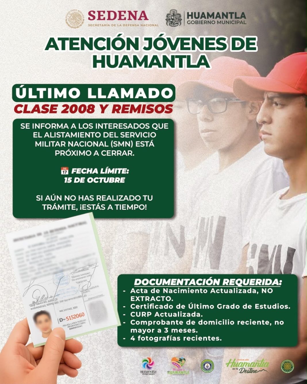 ÚLTIMO LLAMADO PARA EL ALISTAMIENTO DEL SERVICIO MILITAR NACIONAL, CLASE 2008 Y REMISOS