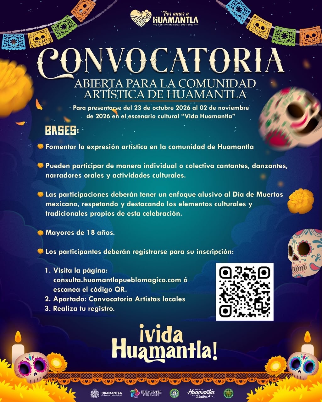 GOBIERNO DE HUAMANTLA CONVOCA A ARTISTAS LOCALES A PARTICIPAR EN “VIDA HUAMANTLA” 2026
