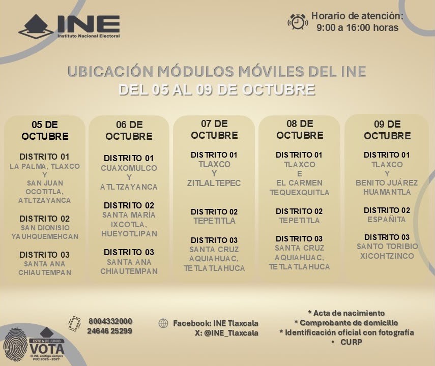 INE ACERCARÁ SU MÓDULO MÓVIL A HUAMANTLA ESTE 9 DE OCTUBRE